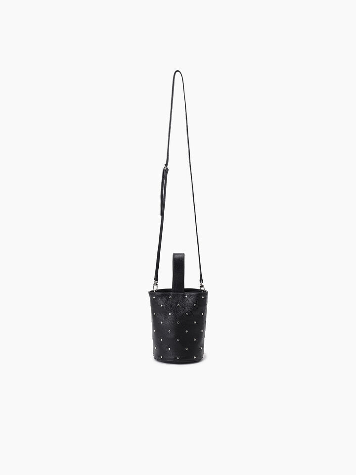 Black leather bucket bag with studs - null - Black | Sisley K image number 1